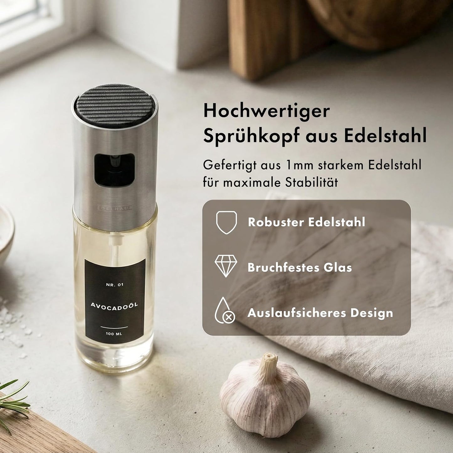 2er-Set Ölsprüher, 2 Pack Edelstahl Deckel mit Glas Flasche