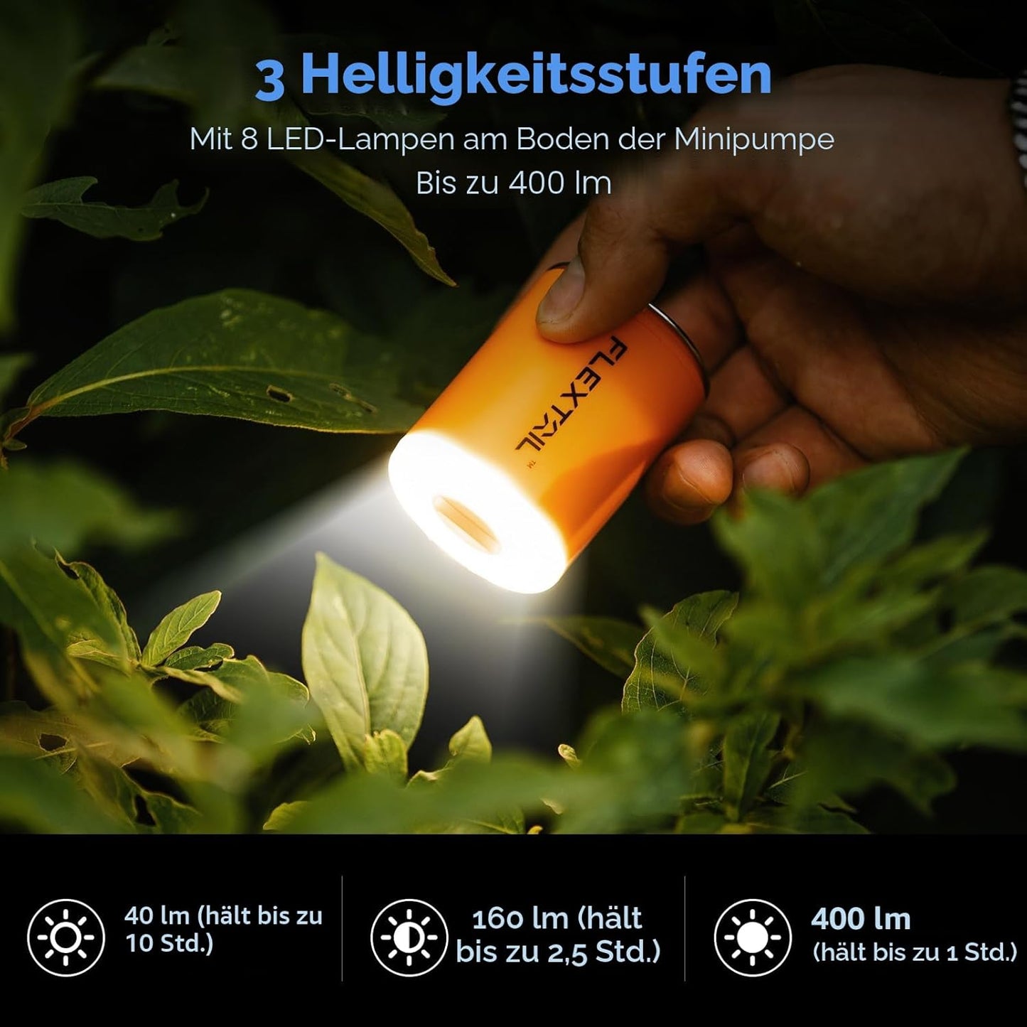 Elektrische Luftpumpe Tiny Pump 2X, Orange mit Licht