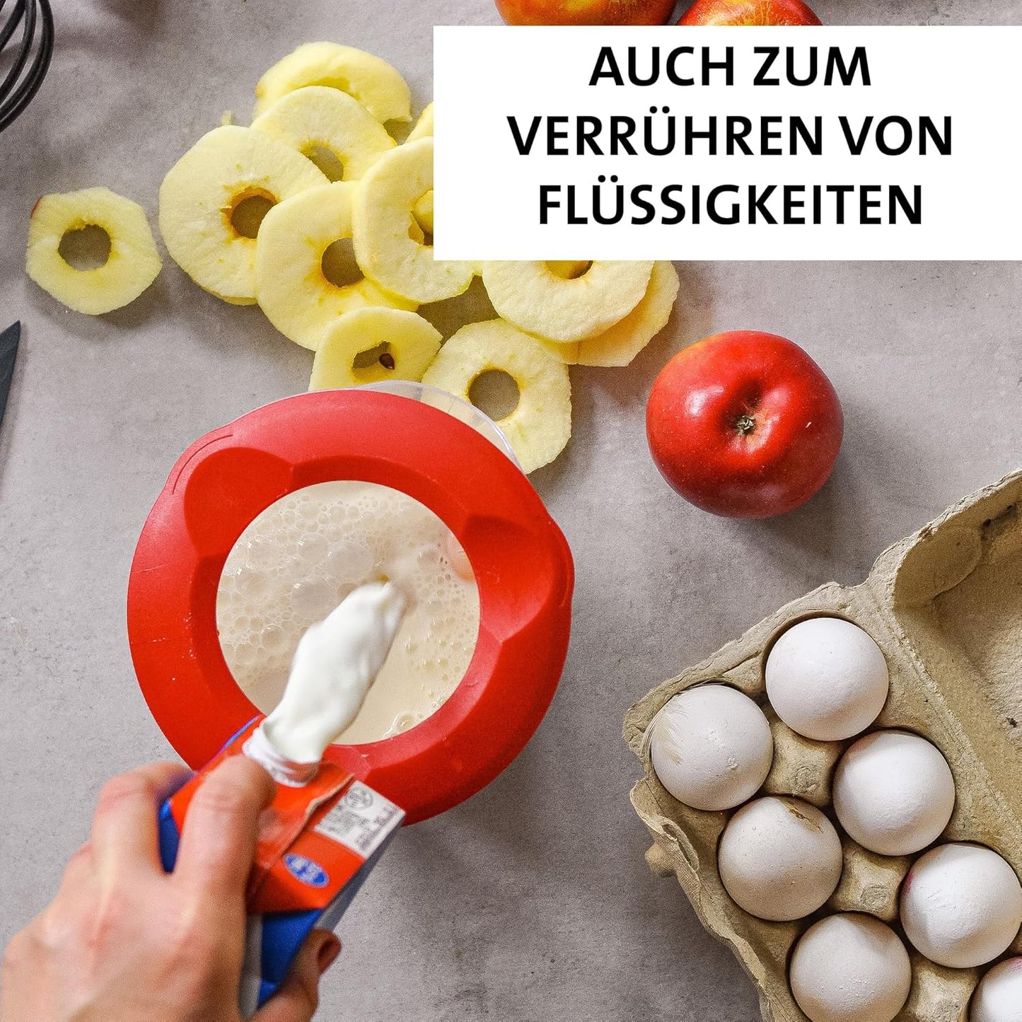 Rührschüssel & Rührbecher Set mit Spritzschutz, Weiss/Rot, Set 2tlg.