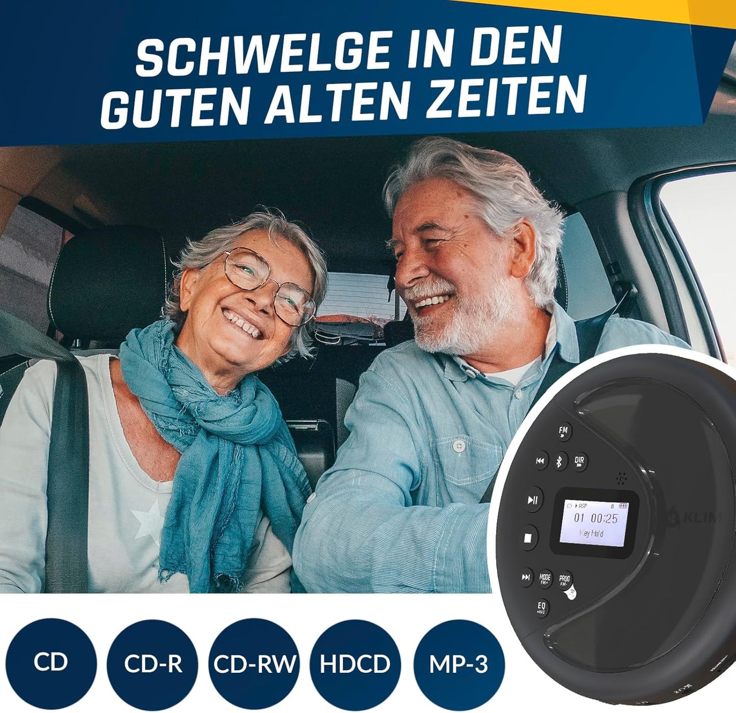 Tragbarer CD-Player mit Bluetooth, Schwarz