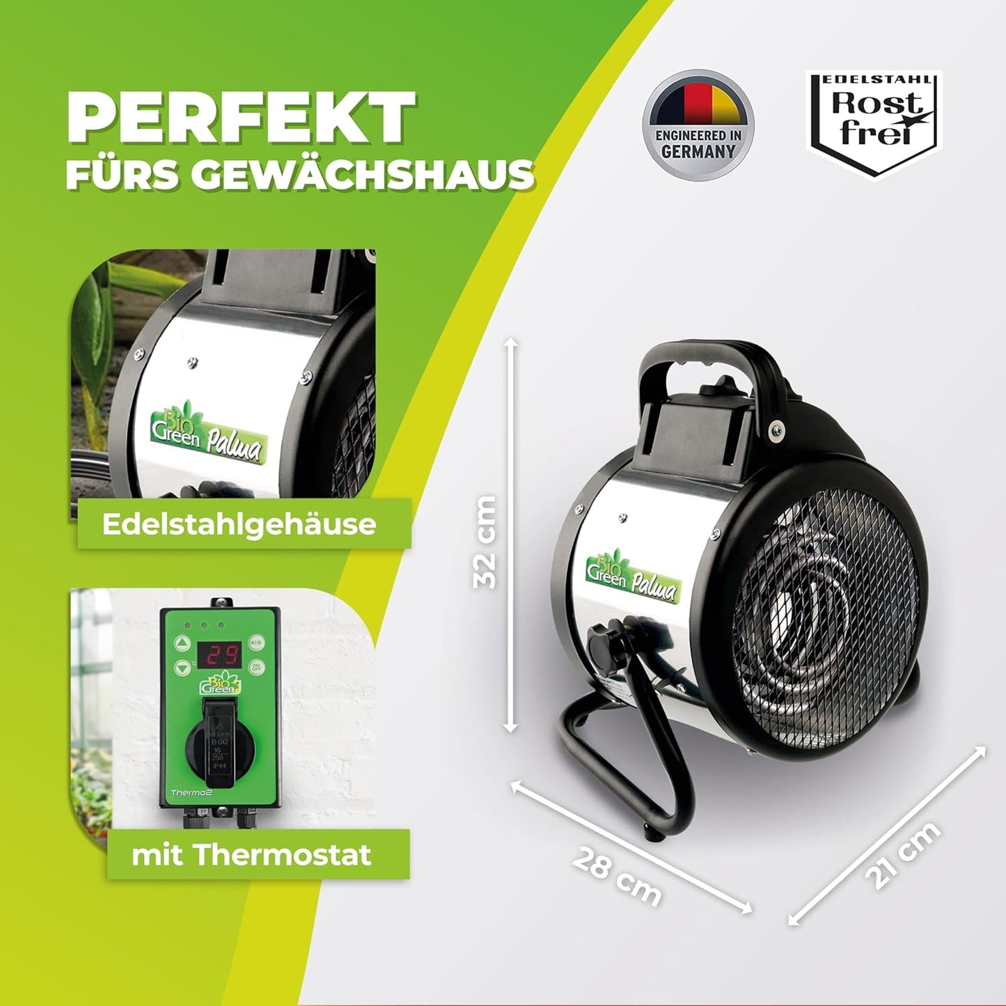 Elektro-Gewächshausheizung mit Thermostat, Mit digitalem Thermostat