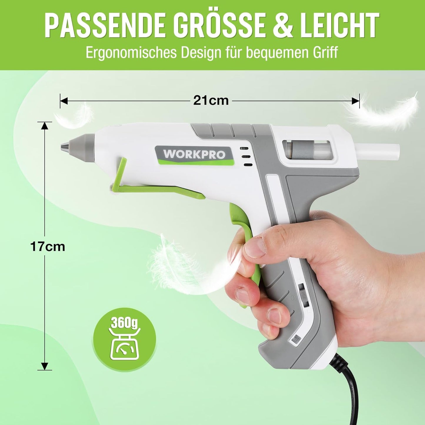 Heissklebepistole inkl. 10 Klebesticks, Grün