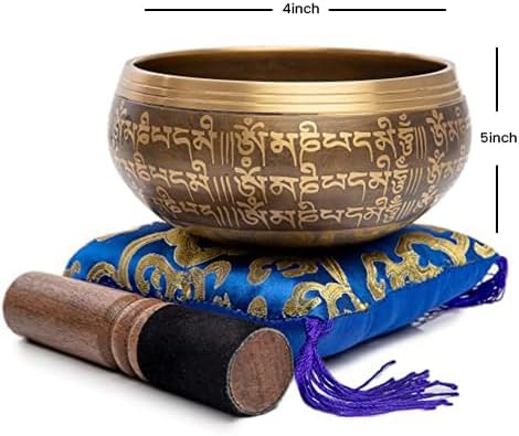 Tibetisches Klangschalen-Set für Meditation, Braun - Blau