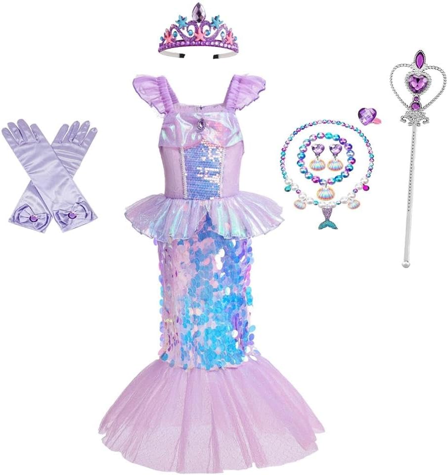 Prinzessin Arielle Kostüm mit Zubehör, Kleid mit Accessoires 6-7 Jahre