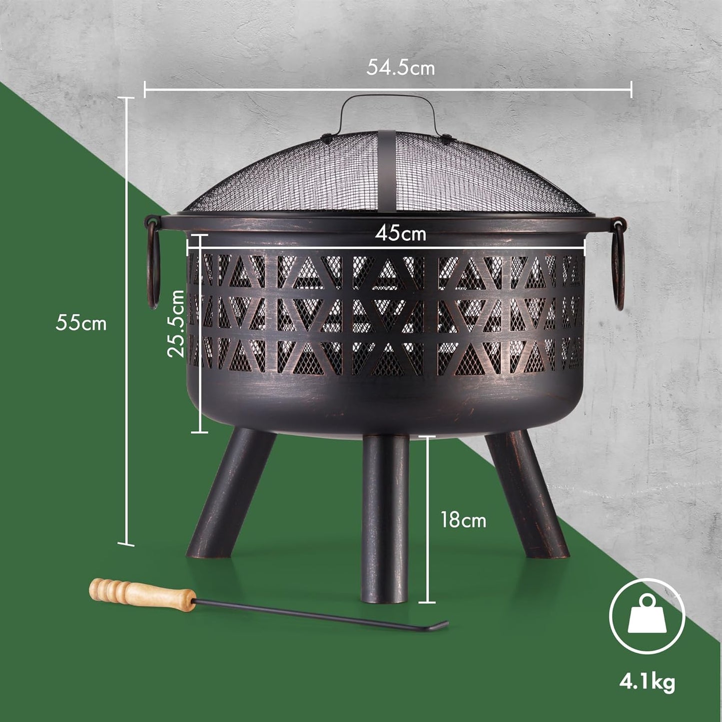 Feuerstelle tragbar für Garten & Terrasse, Braun mit Geometrischem Design