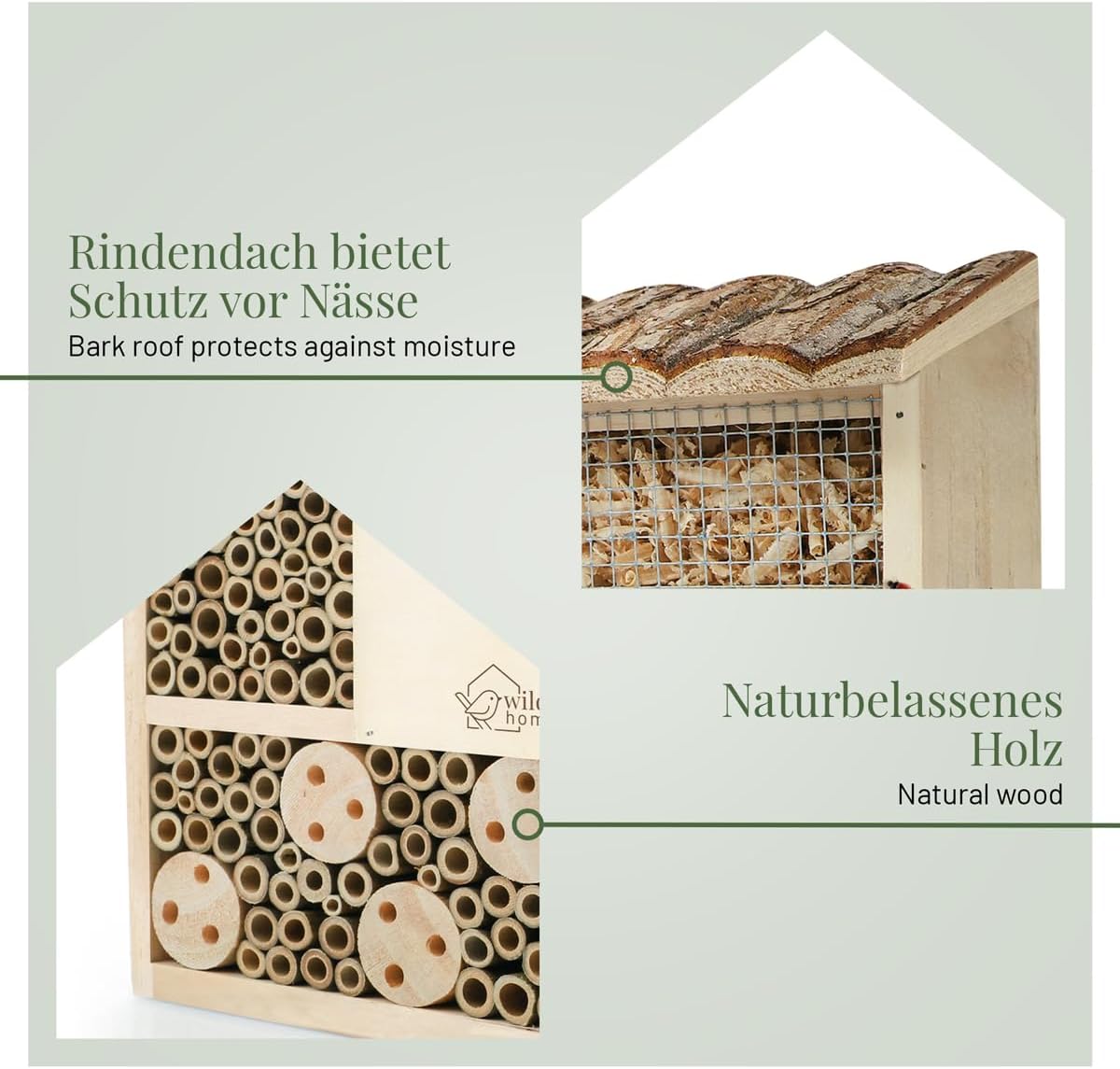 Insektenhotel-Set mit Rindendach, 2 x Wildbienen-Villa (Rindendach)