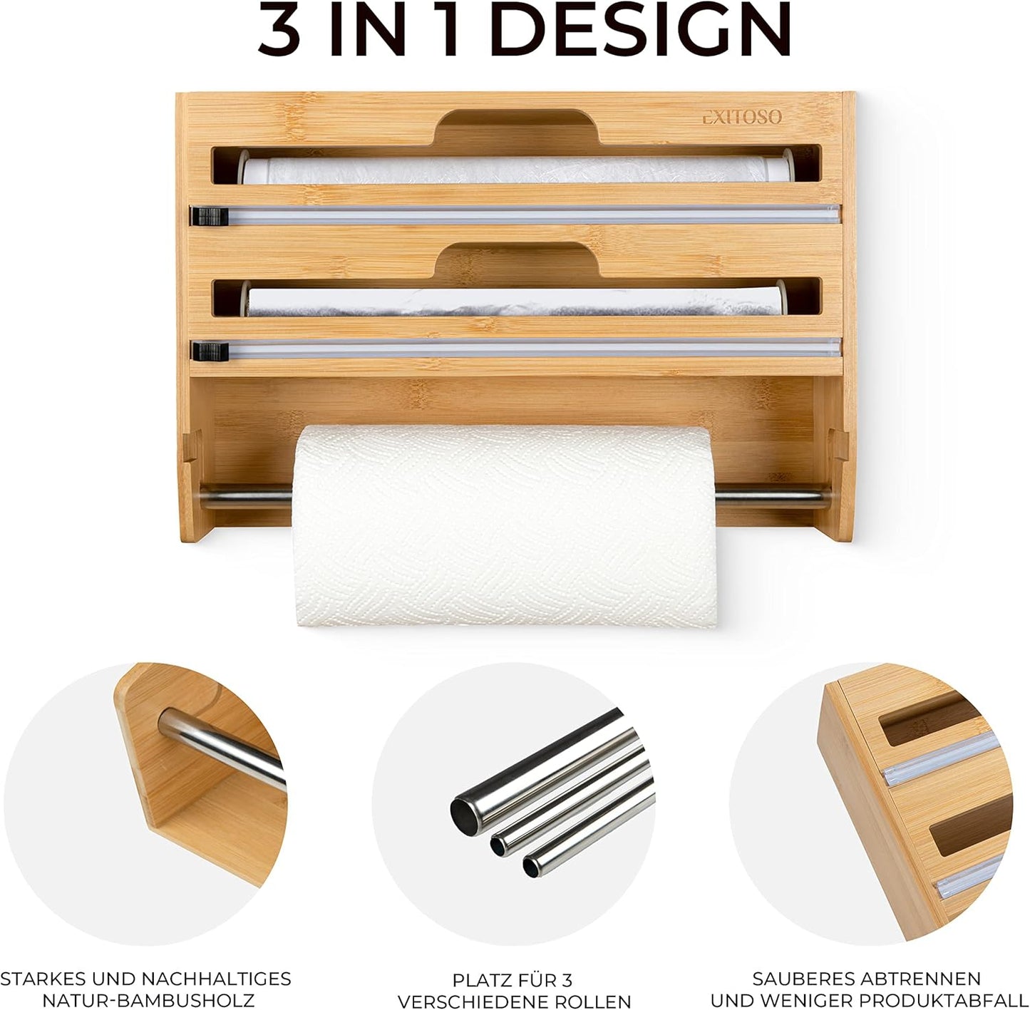 3-in-1 Folienschneider & Küchenrollenhalter, Beige