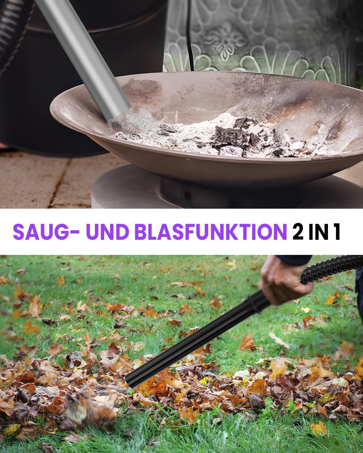 Aschesauger für Kamin, 20L, 1200W mit Rollfuss, Purple