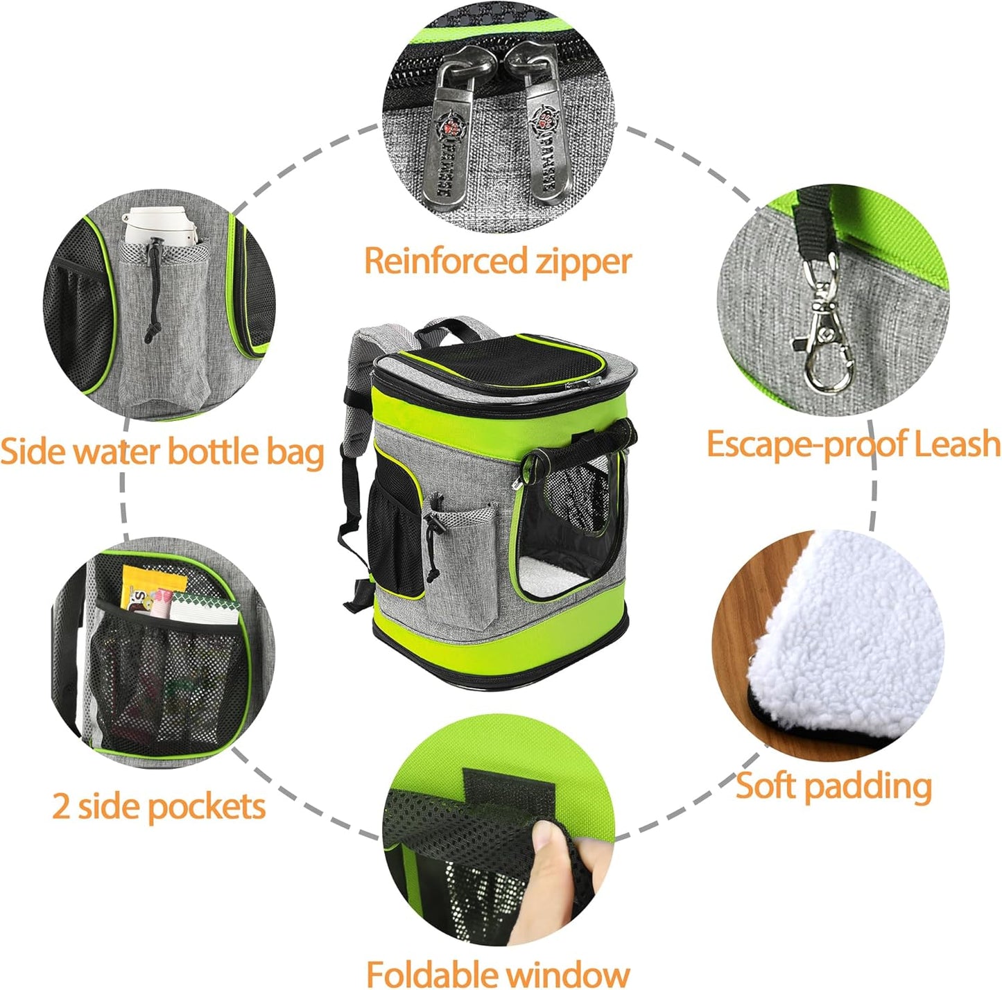 Haustier-Rucksack mit Mesh-Fenster, atmungsaktiv, faltbar, Grün