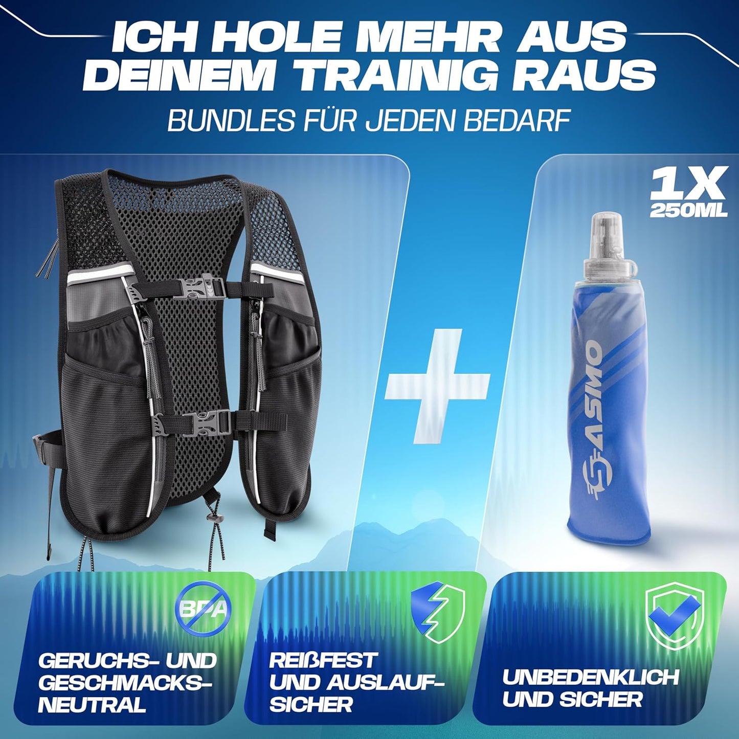 Ultraleichte Laufweste, 5L - schwarz - mit 1x250ml 5L
