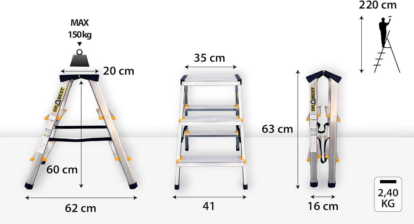 Klappleiter, 3 Stufen Aluminium