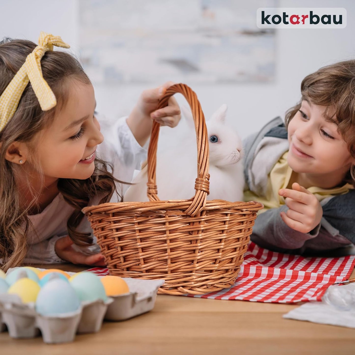 Weidenkorb mit Henkel für Ostern & Picknick, Rund - Natural Klein