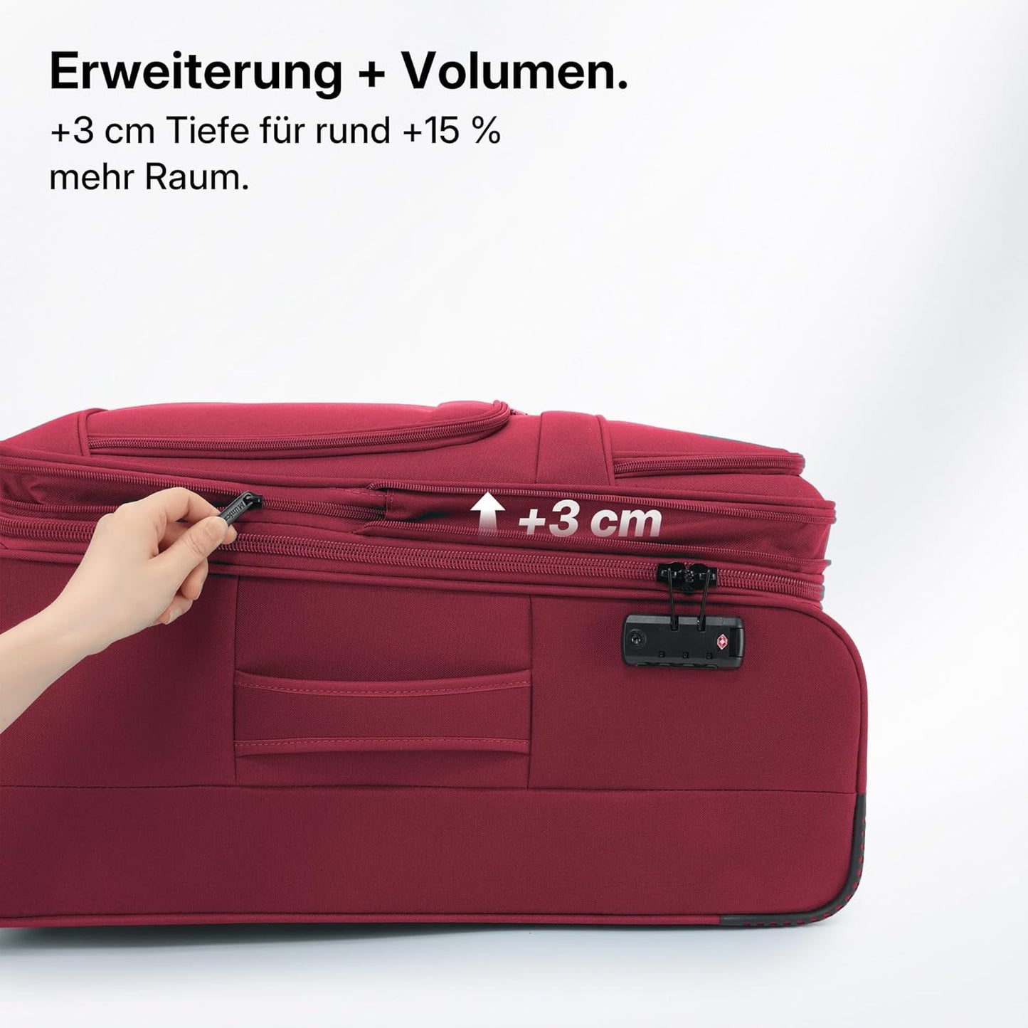 Stoffkoffer mit TSA-Schloss, Weinrot Koffer XL (79 cm) erweiterbar