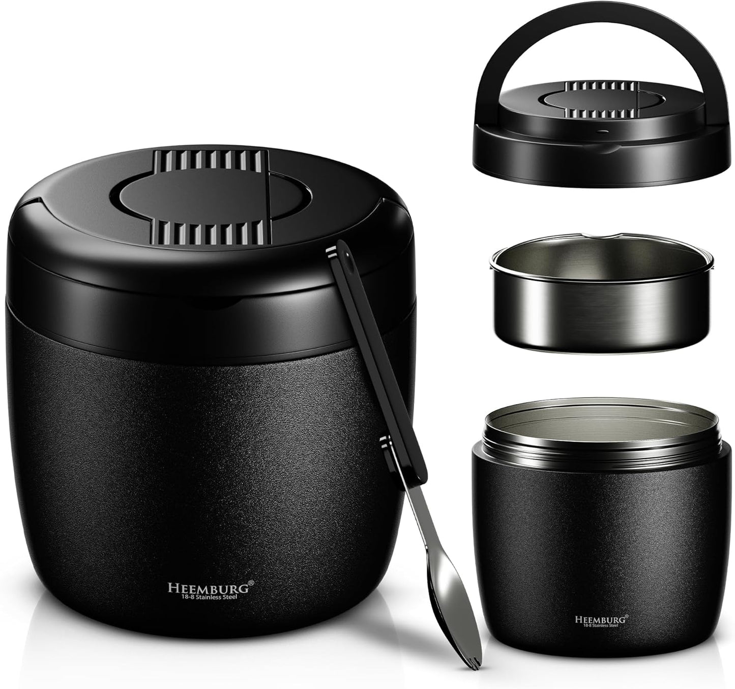 Thermobehälter für Essen, isolierte Lunchbox 1L, Schwarz 970 ml
