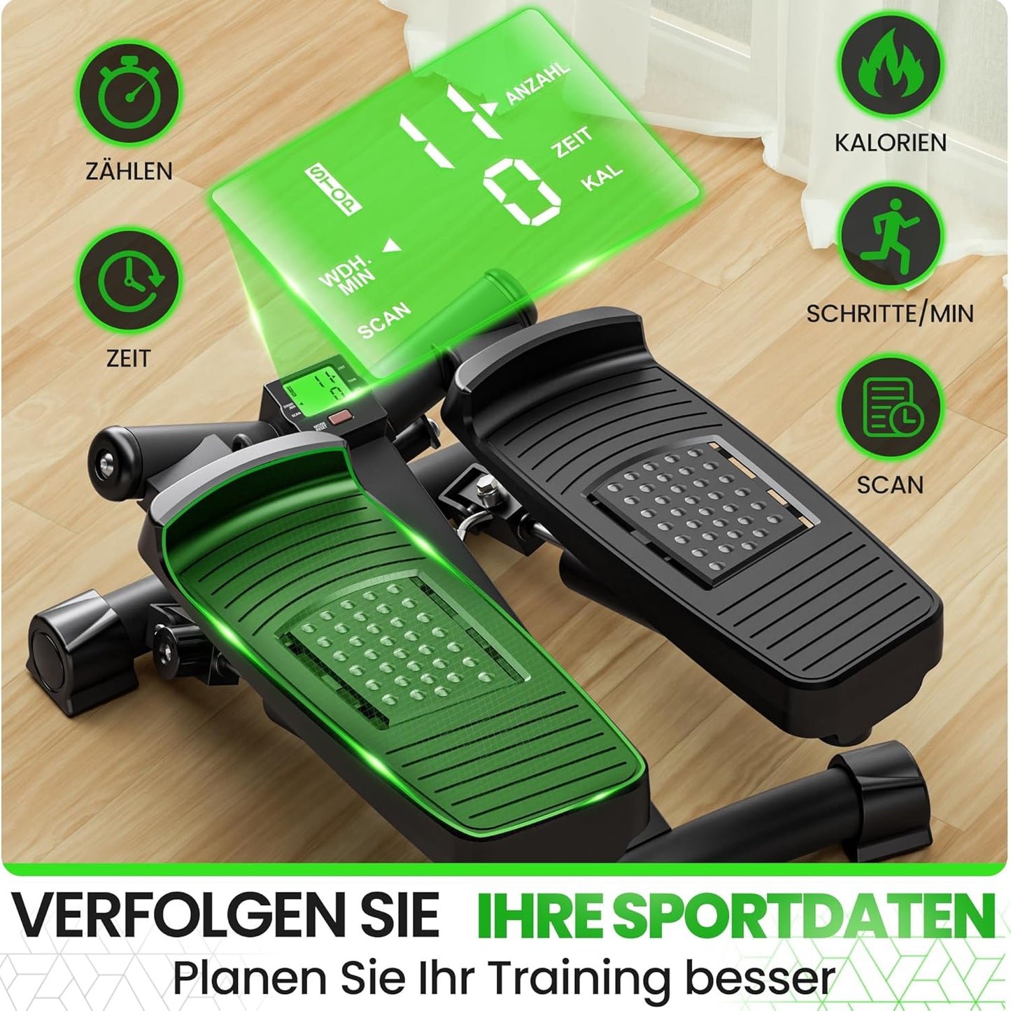 Mini-Stepper mit Power Ropes und LCD Display