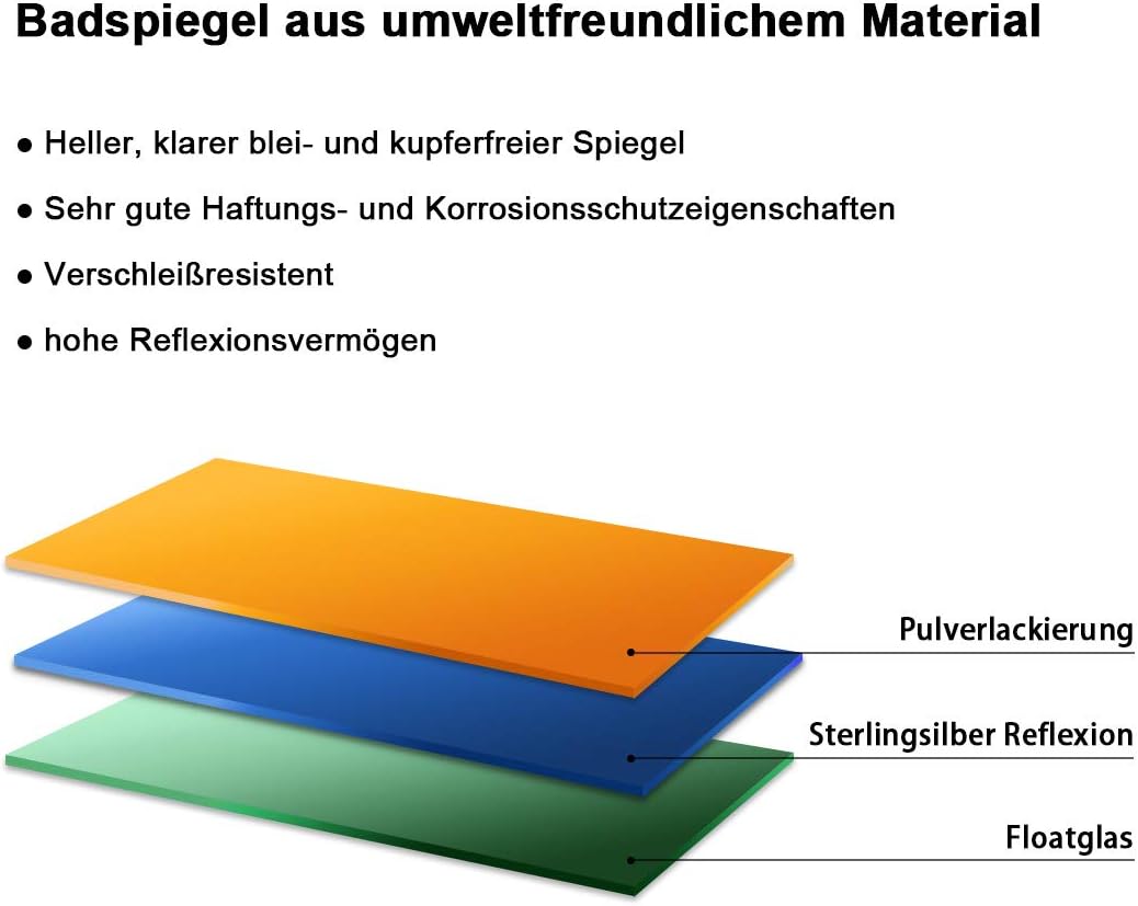 Badspiegel Guzzi mit LED-Beleuchtung und Anti-Fog-Funktion, 70L x 50B cm