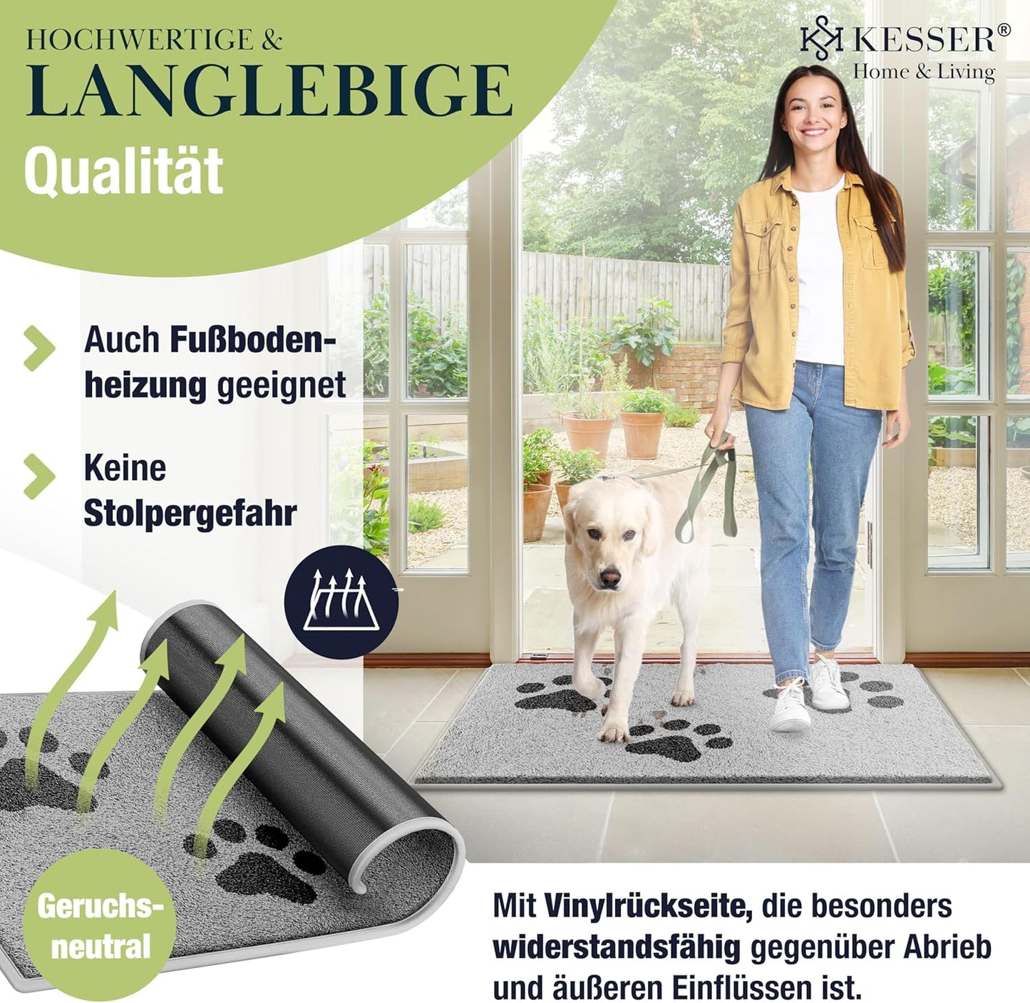 Schmutzfangmatte im Pfotendesign, 80x120 cm, 80x120cm Hellgrau Pfotendesign