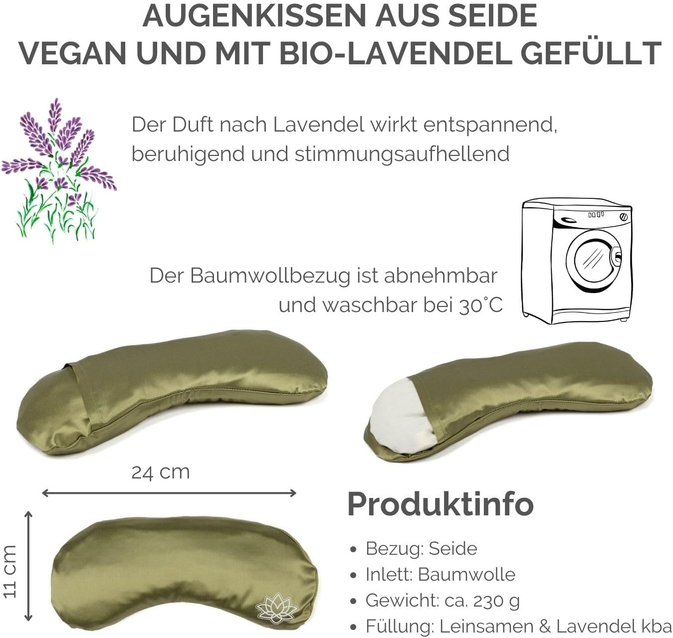 Augenkissen mit Lavendel-Leinsamen-Füllung, 1 stück (1er Pack) Hellgrün