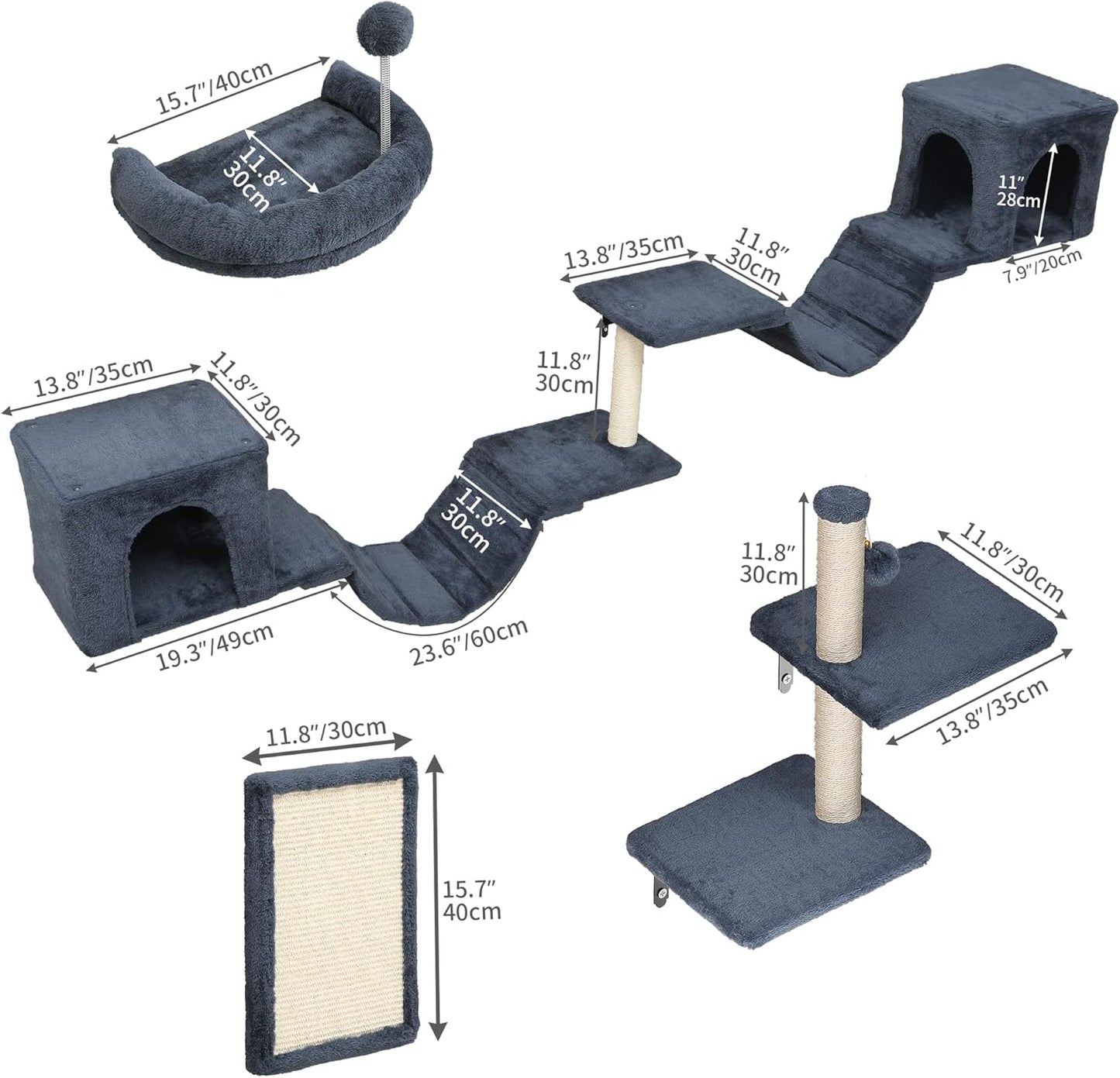 8-teiliges Katzenkletterwand-Set mit Kratzbäumen, dunkelgrau 8 PCS