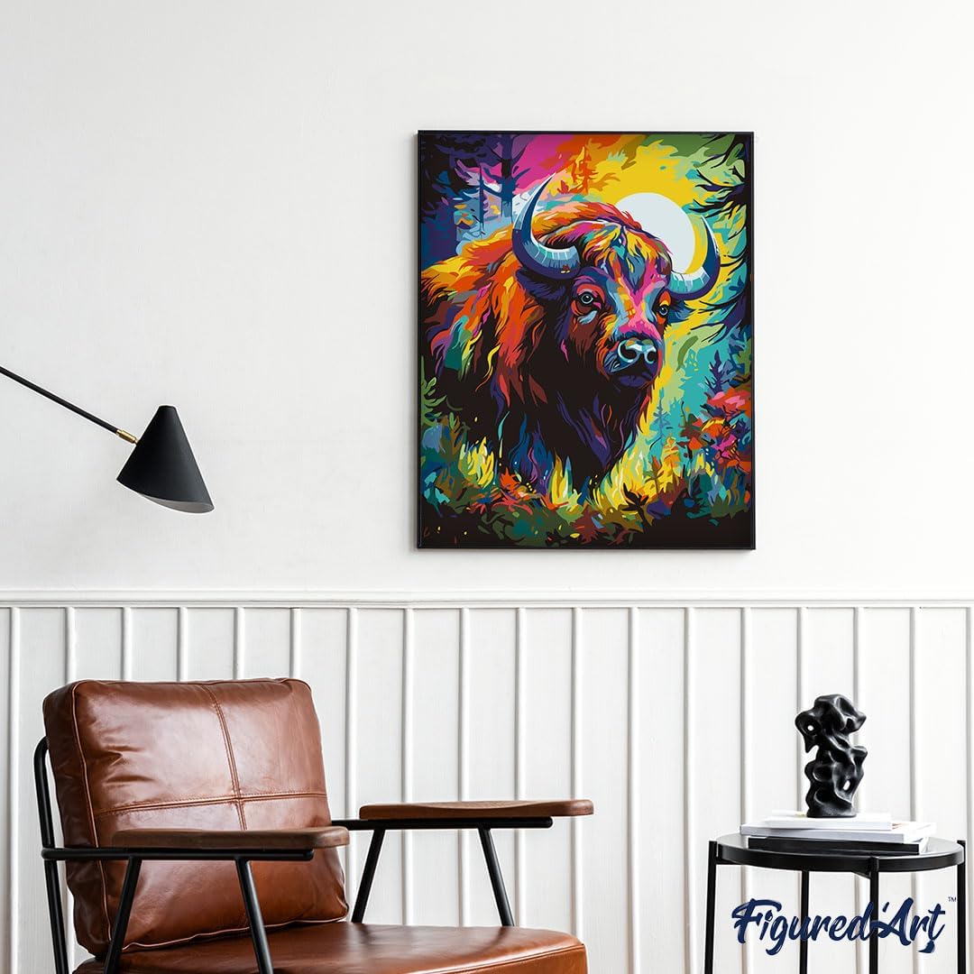 Malen Nach Zahlen Set Bison Abstrakt, Bison Farbenfroh Abstrakt 40x50cm (Ohne Rahmen)