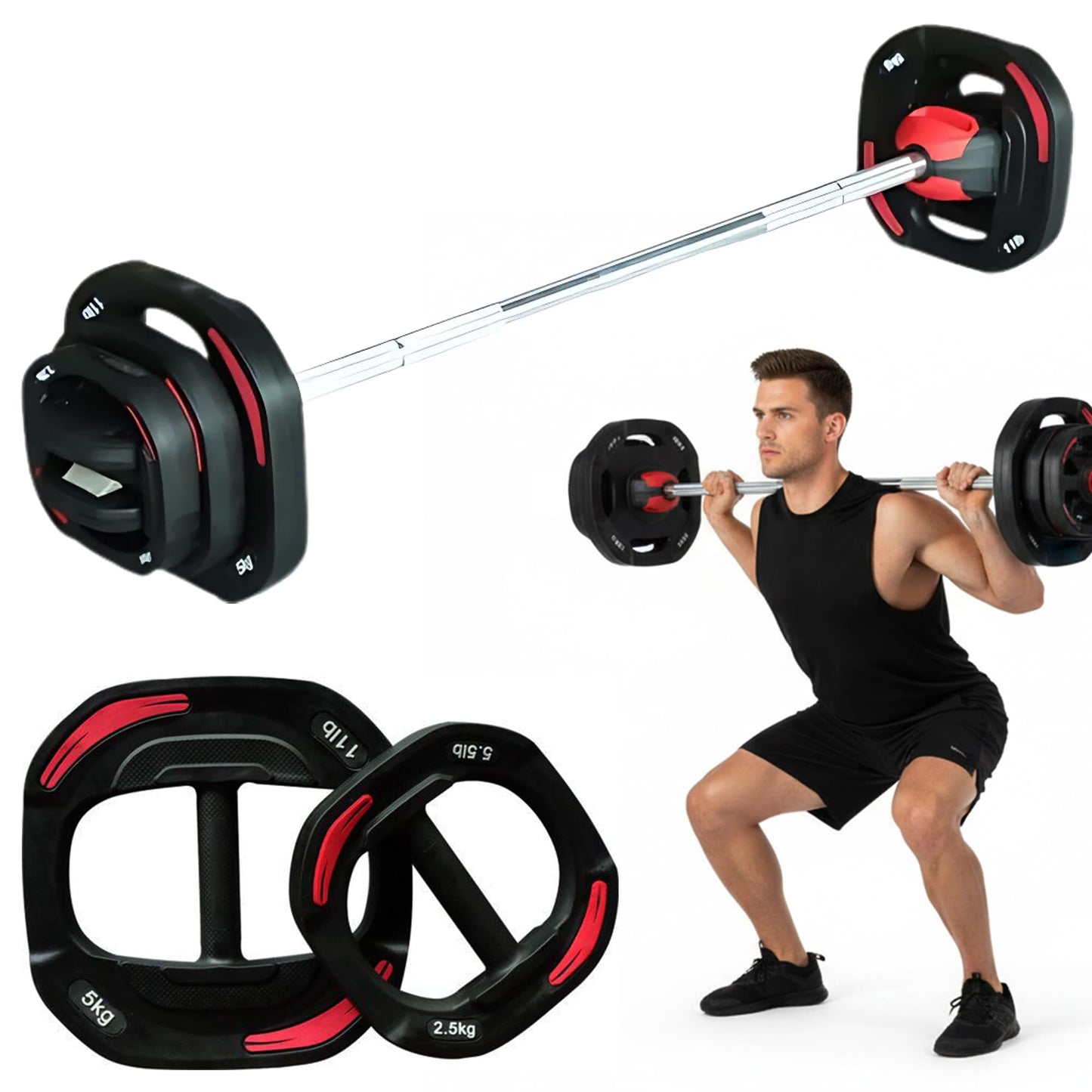 Aerobic Pump Langhantelset mit Gummi-Scheiben