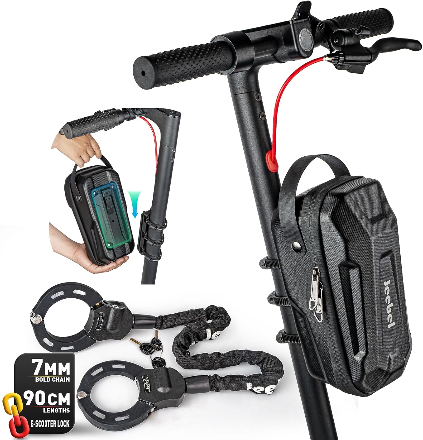 E-Scooter Tasche & Fahrradschloss Set, 2,8l mit Schloss/ Schnellspanner D