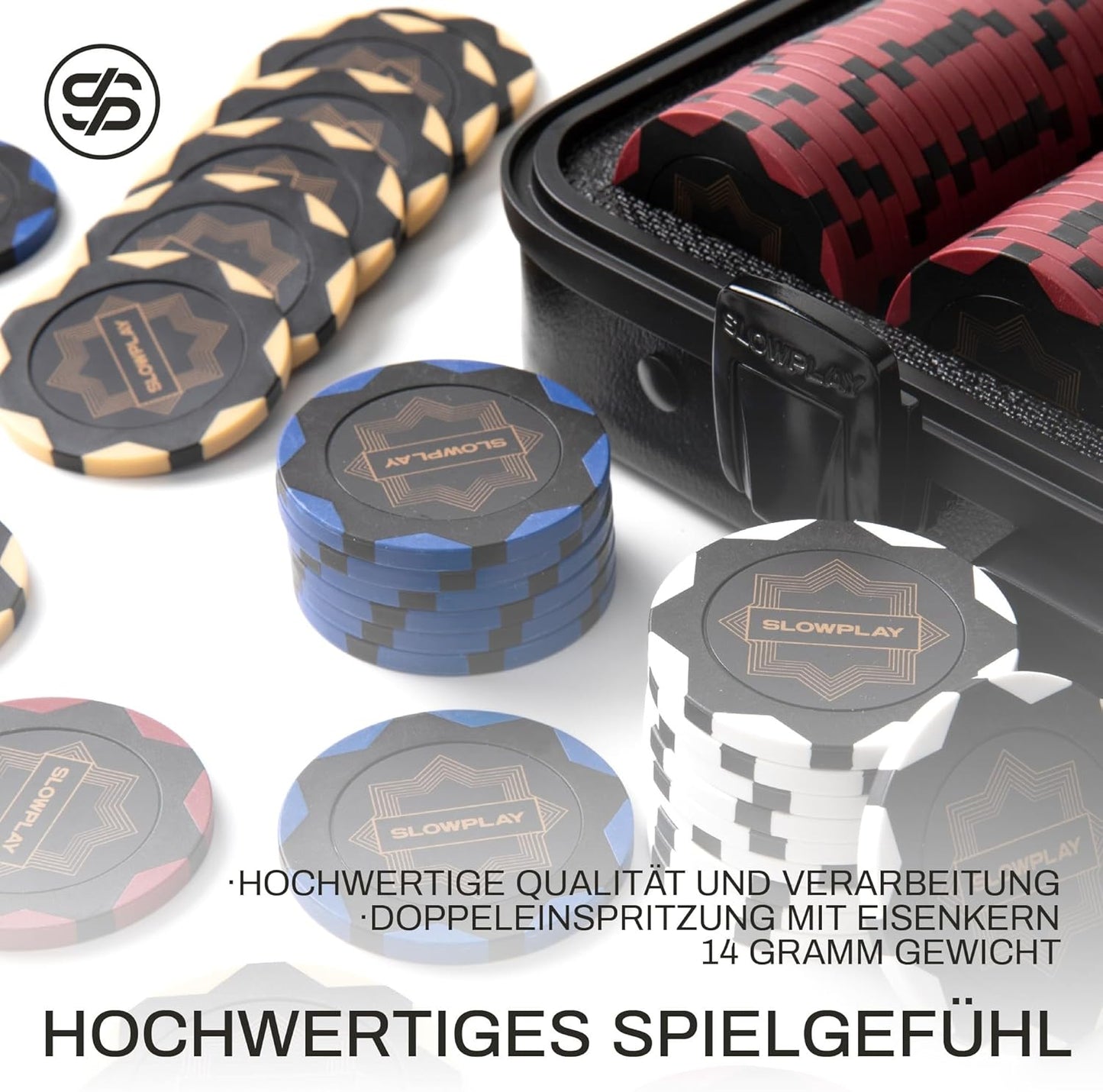 Pokerchips-Set für Texas Holdem, 500 Chips mit Werten