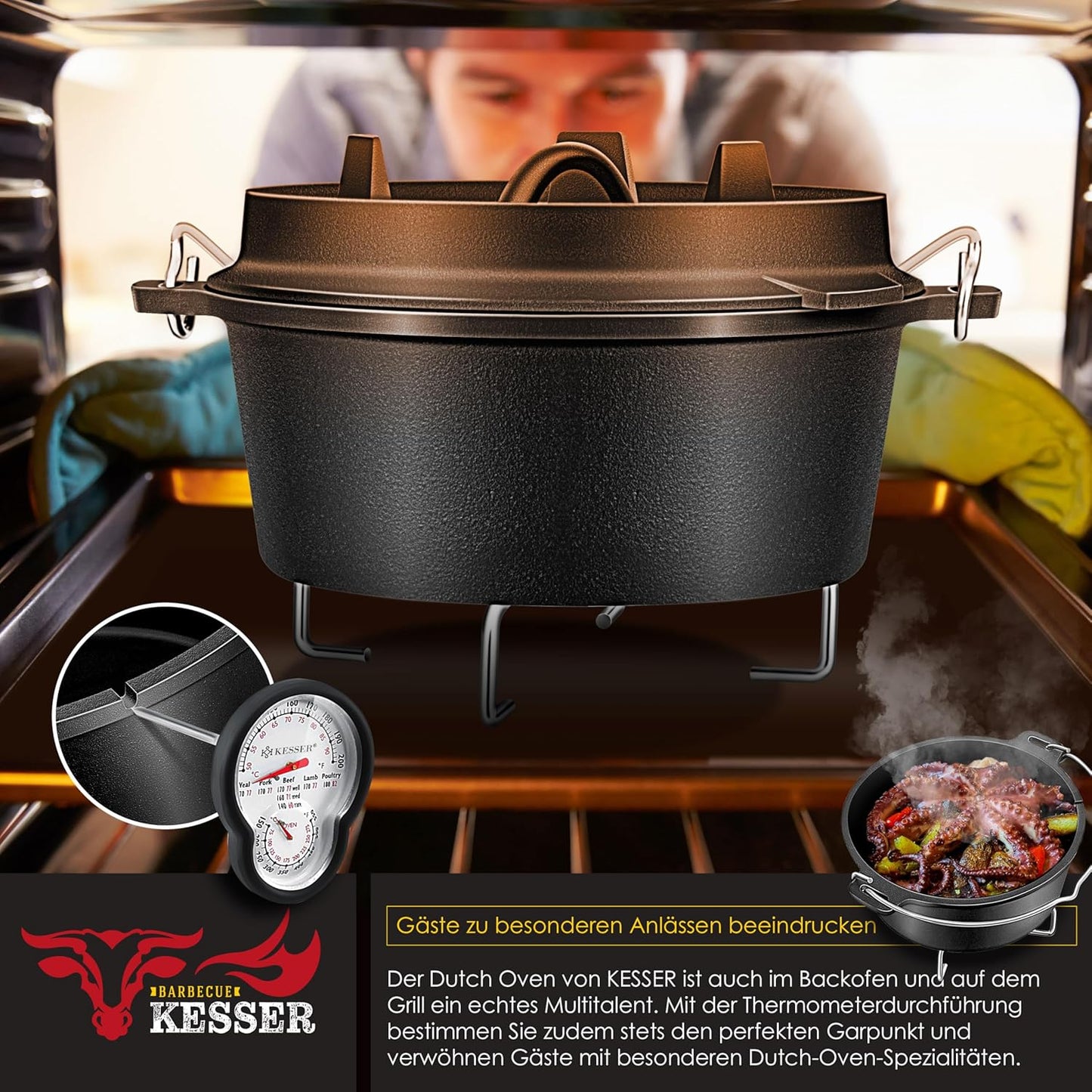 BBQ Dutch Oven Set, DO12P - 13.6 Liter Topf ohne Füsse
