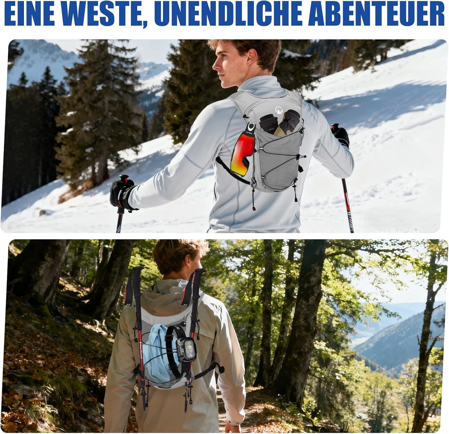 Trinkweste mit Trinkblase und Flasche, Grau mit eine 500ml Trinkflasche + eine 2L Trinkblase