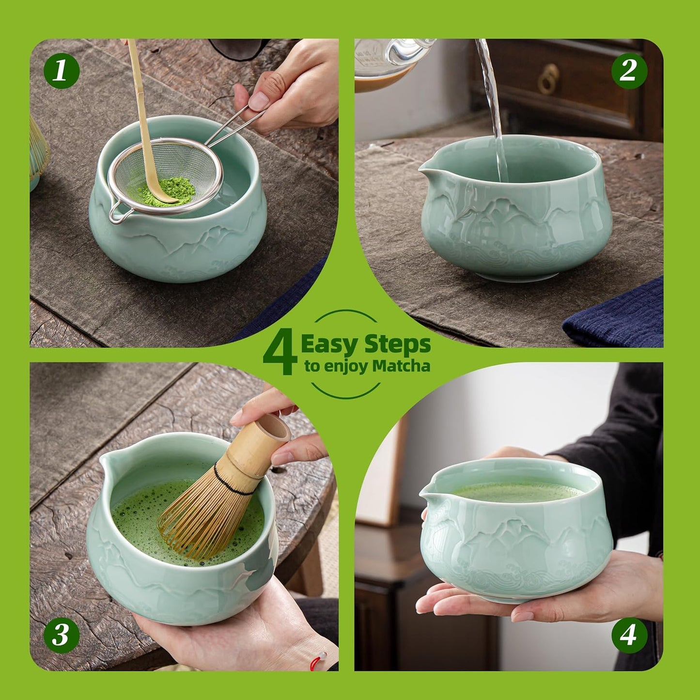 9-teiliges Matcha Teeset, 9Stück/Set, Schüssel-Set + 2 Tassen Celadon Blau++