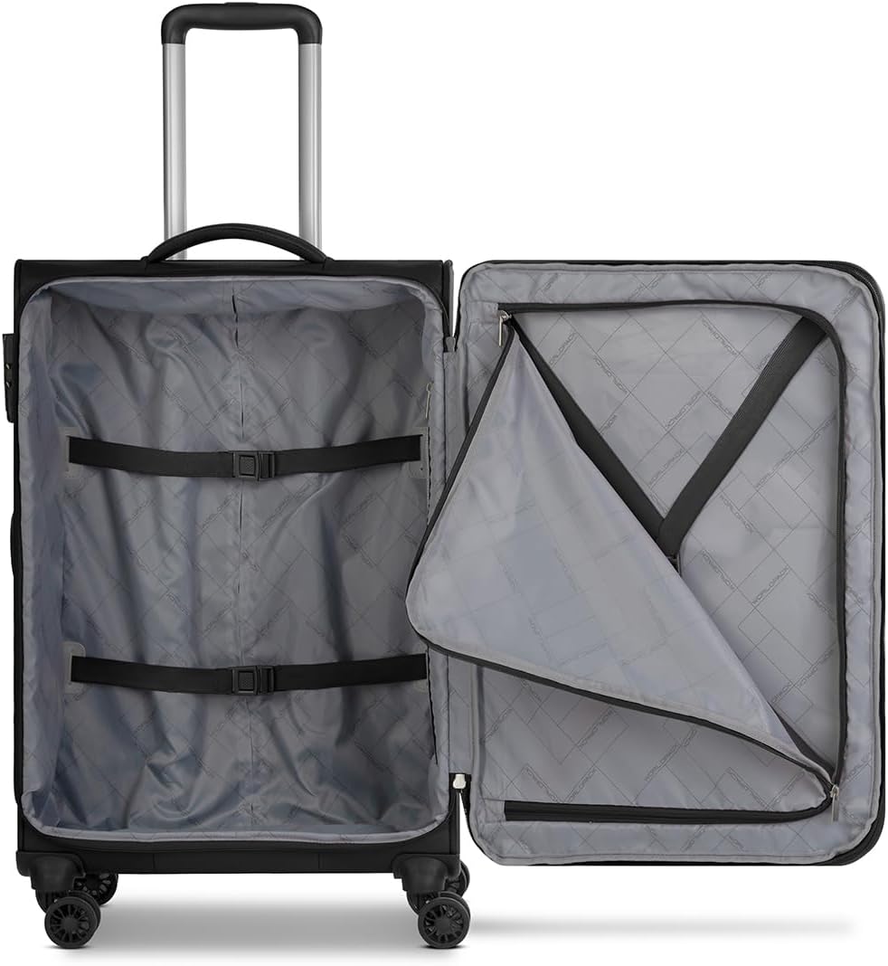 Weichgepäck Trolley mit 4 Rollen & TSA-Schloss, Schwarz Koffer M (68 cm) erweiterbar