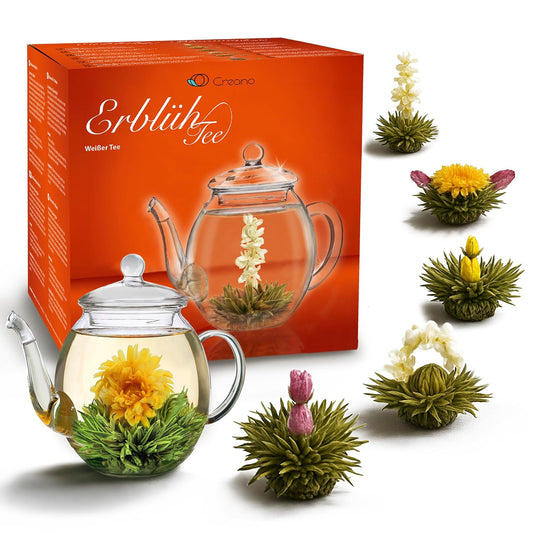 Erblühtee Geschenkset mit Glaskanne (7-teilig), 1x Geschenkset