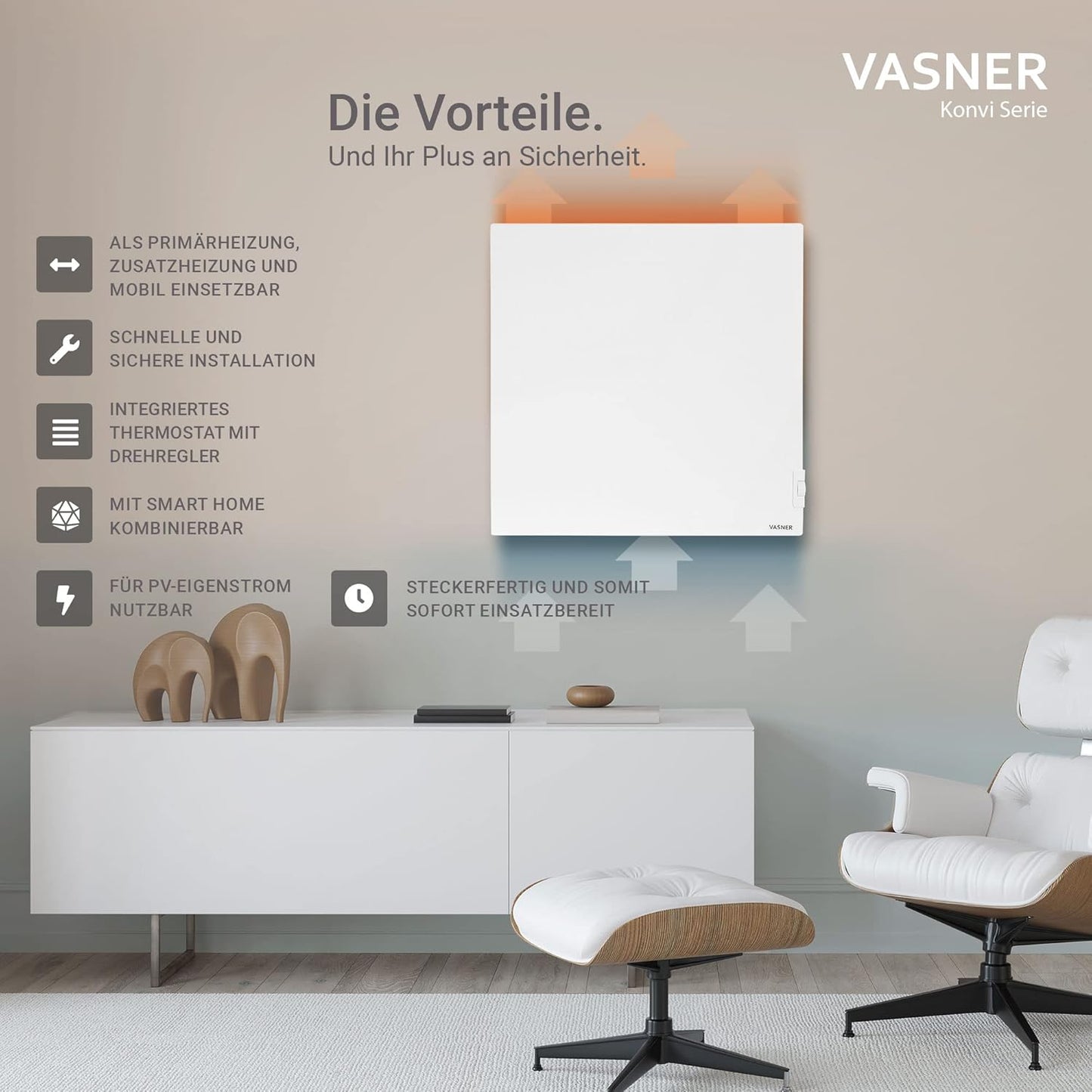 Konvi Hybridheizung mit Thermostat, 600 Watt