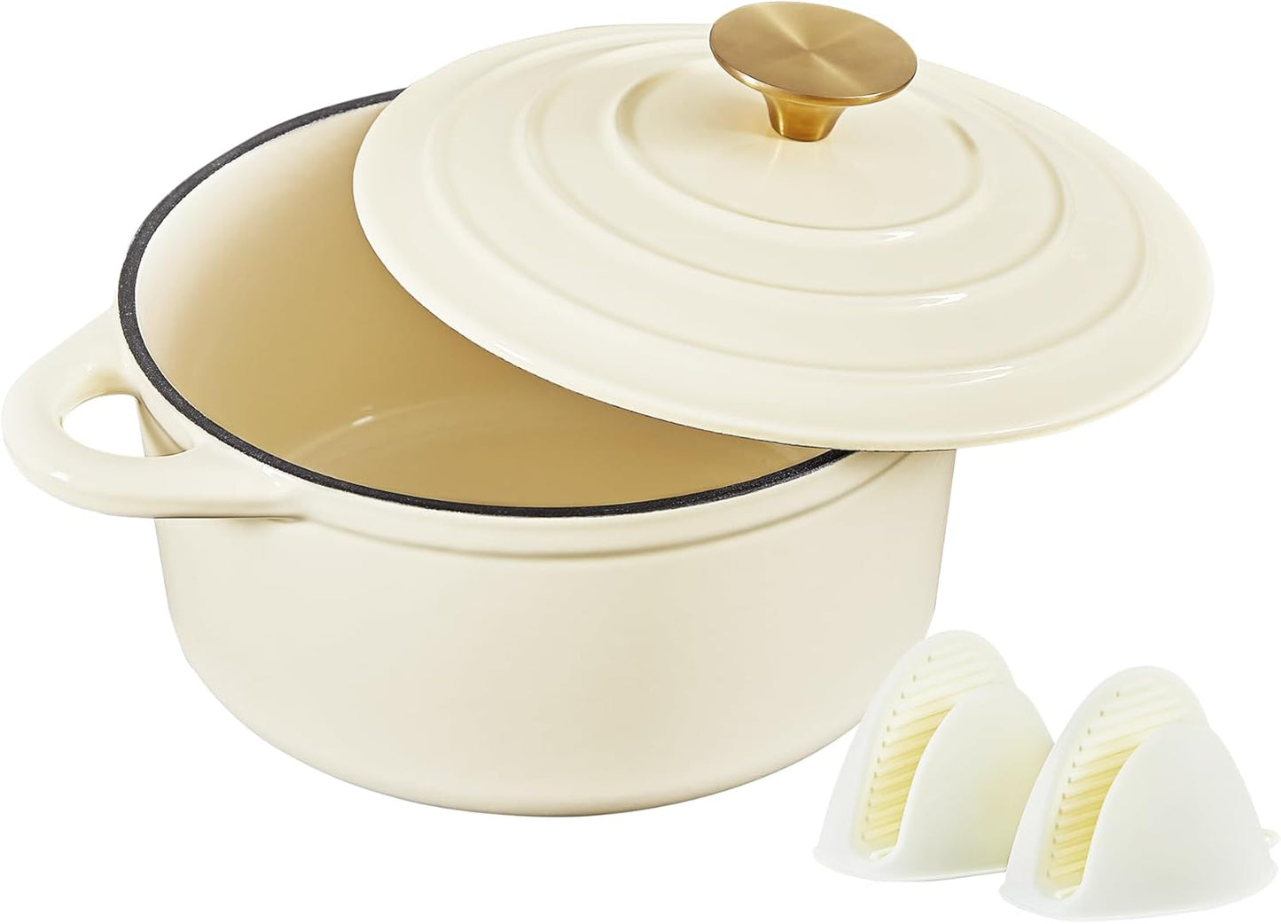 Schmortopf mit Deckel & Topflappen, 22cm/3L Cremeweiß