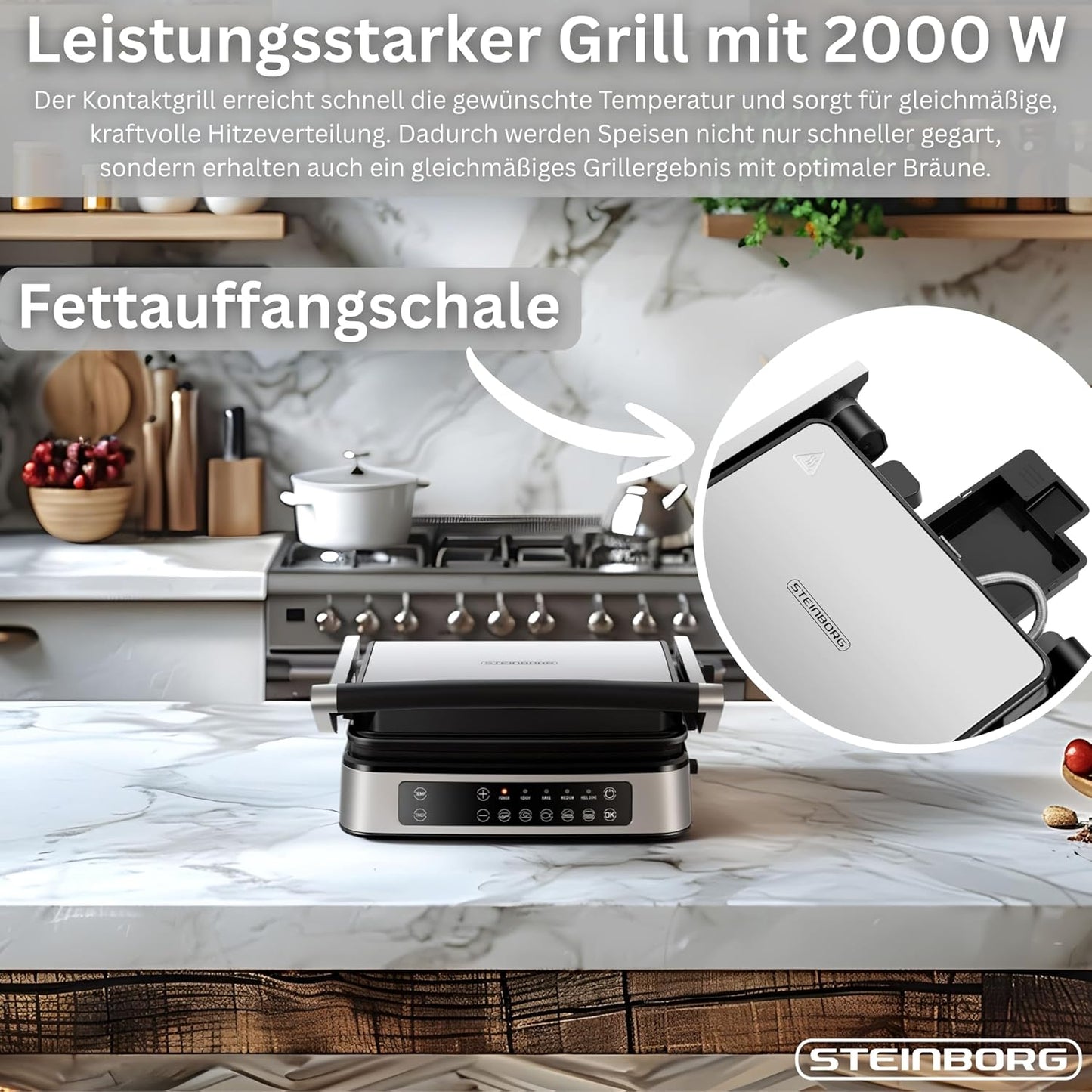 Kontaktgrill mit Touch-Display & abnehmbaren Platten