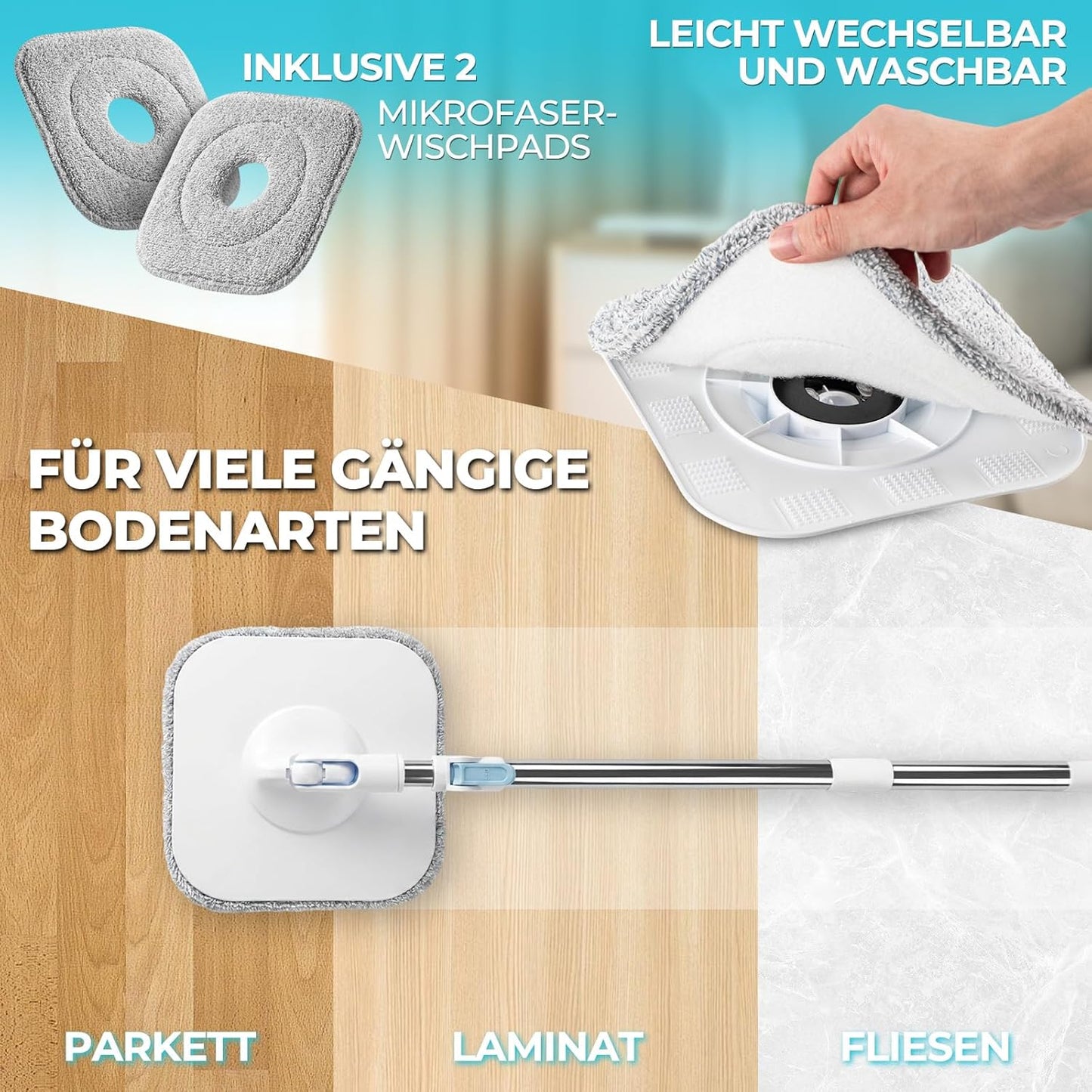 Flachmopp Set mit Doppelkammer-Eimer