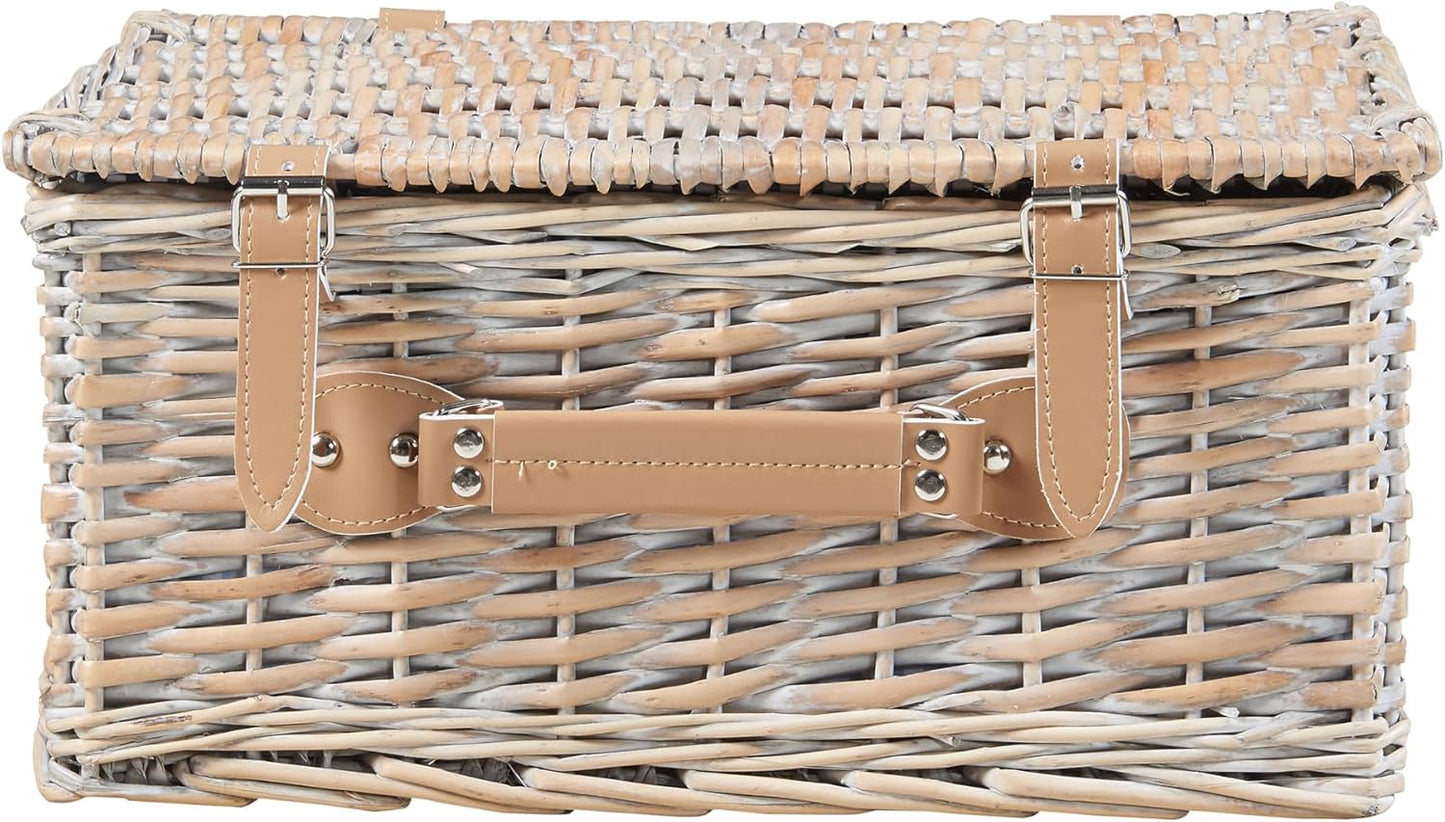 Picknickkorb Lumparland für 4 Personen, Weiß / Blau 42 x 28 x 20 cm