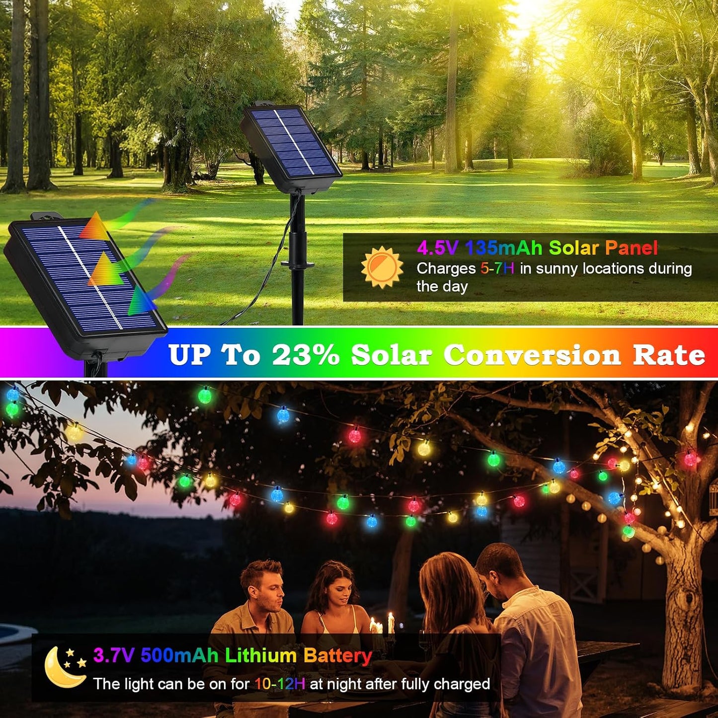 Solarbetriebene LED-Lichterkette, Bunt 100LED 15+3M
