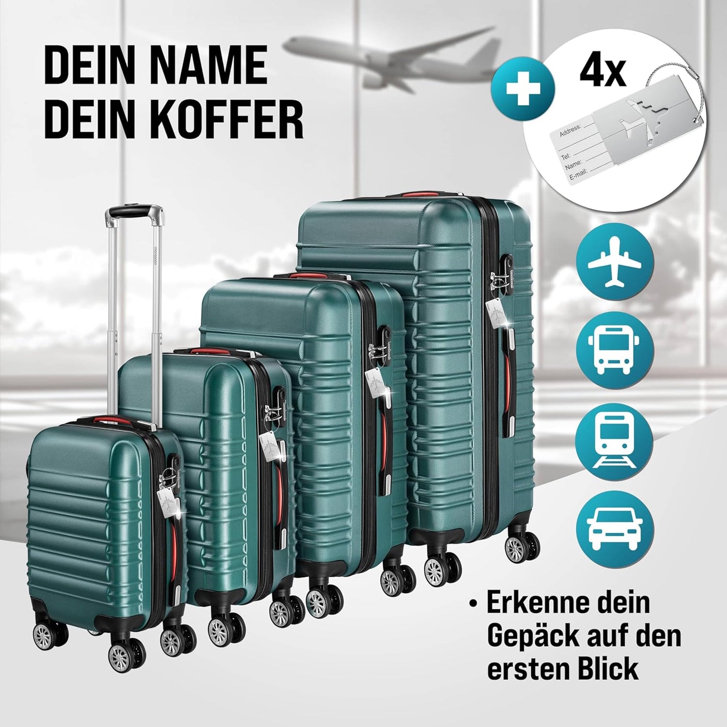 4 tlg. Hartschalenkofferset, Grün