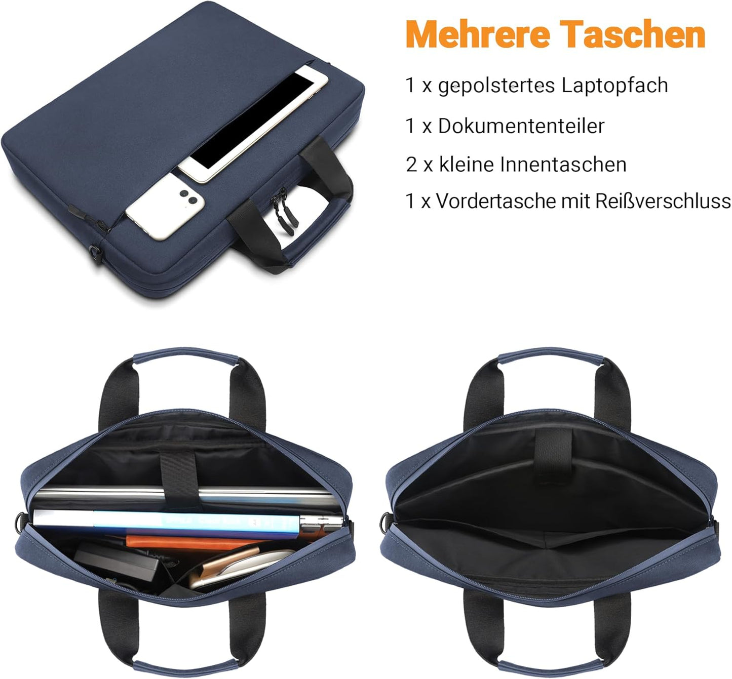 Laptoptasche, Stossfest, Wasserdicht, Dunkelblau 17-17,3 Zoll