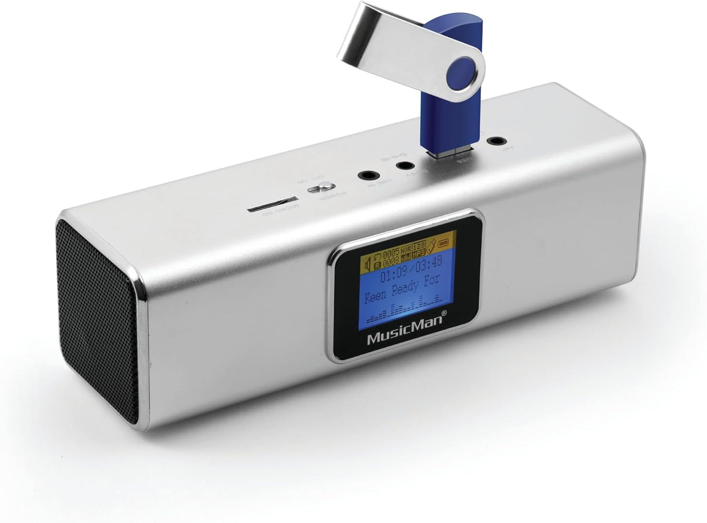 Mobiler Stereo Lautsprecher mit LCD Display, Silber mit Display Single