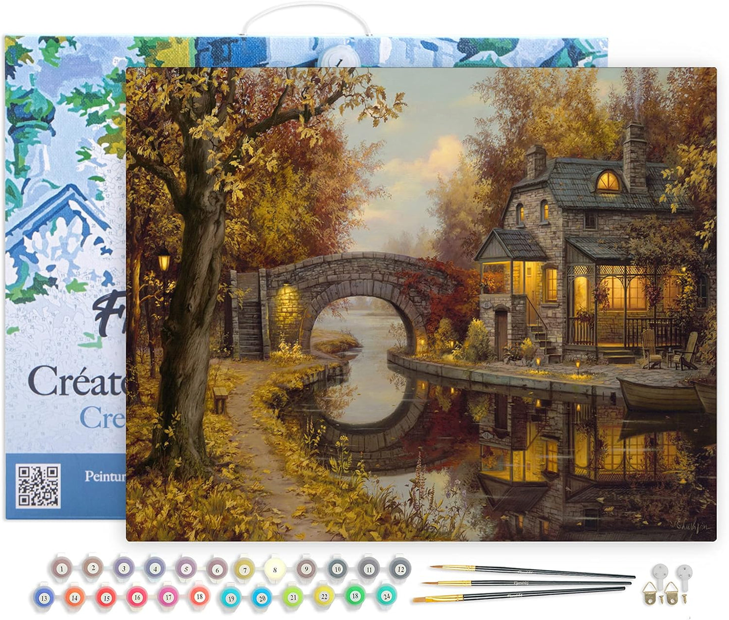 Malen nach Zahlen Set Landhaus im Herbst, Landhaus im Herbst 40x50cm Mit Rahmen (bereits gespannt)