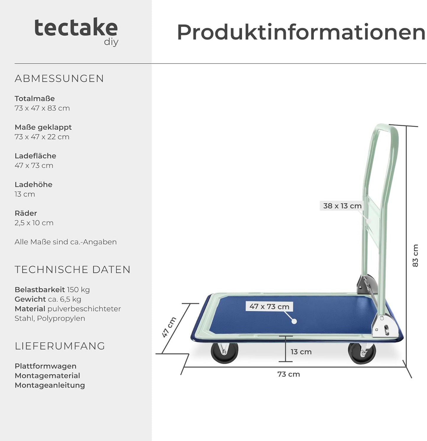 Klappbarer Plattformwagen, Belastbarkeit 150 Kg