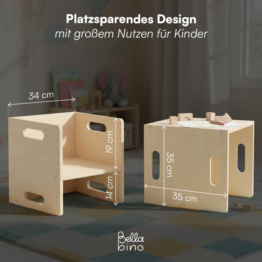 2er-Set Wendehocker für Kinderzimmer, 2x Stuhl Natur