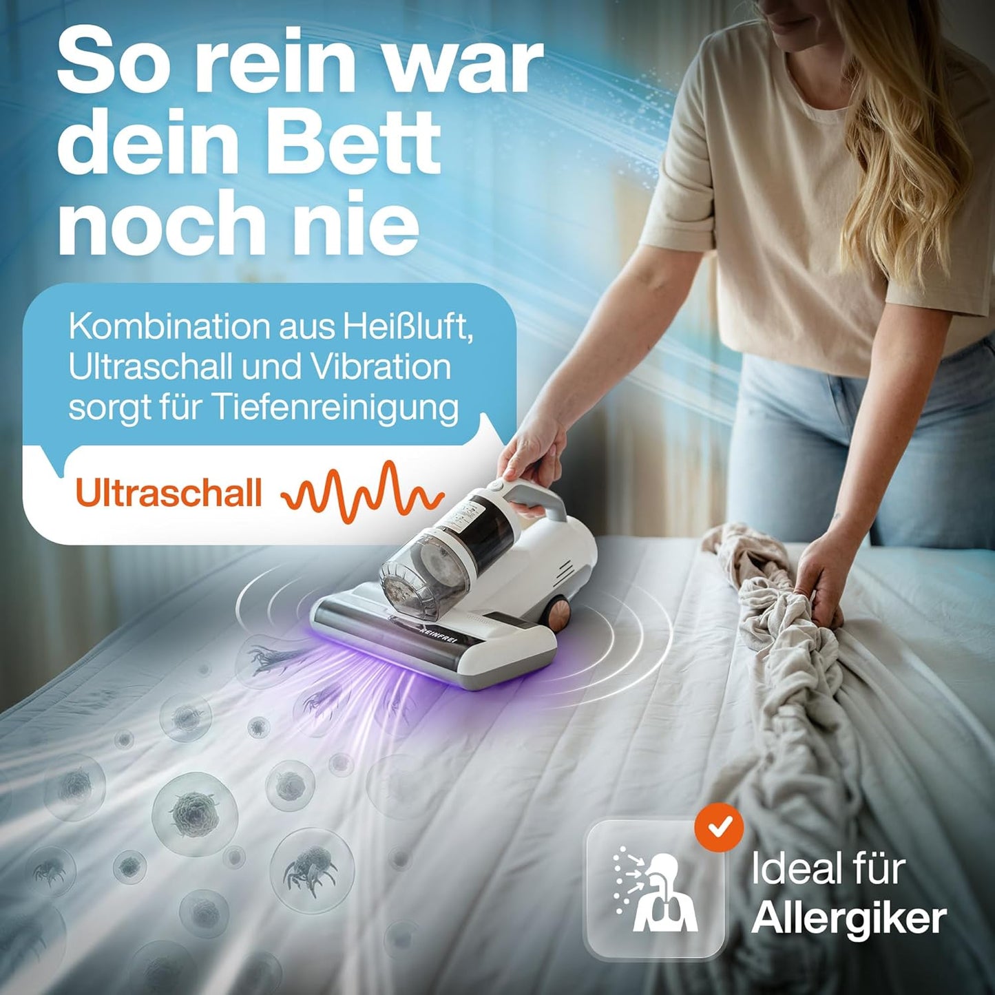 Matratzensauger gegen Milben mit Heissluft & Vibration