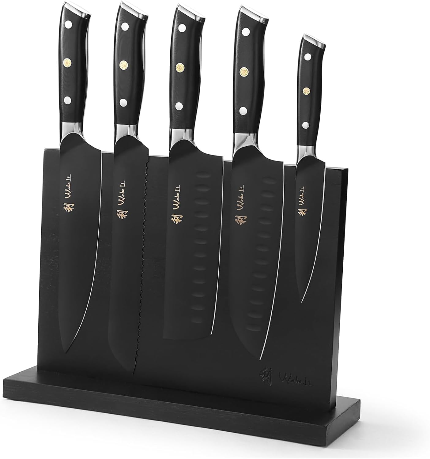 Titanium Noir Küchenmesser-Set mit magnetischem Messerblock, 5er Set mit Block