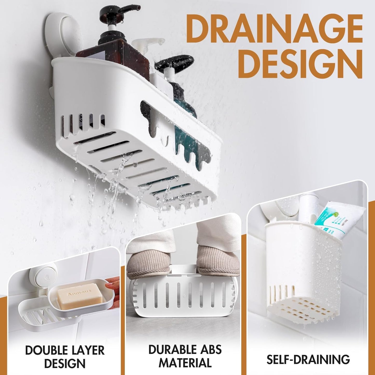 3er-Pack Duschablage ohne Bohren mit Saugnapf, 1 set