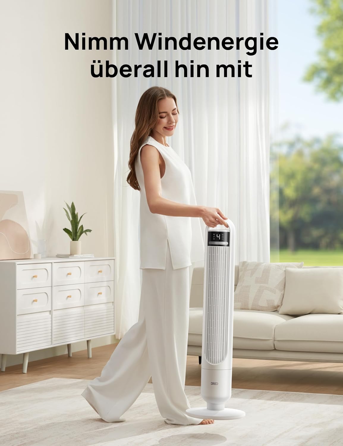 Smart Turmventilator mit App-Steuerung, Weiss 91.5cm