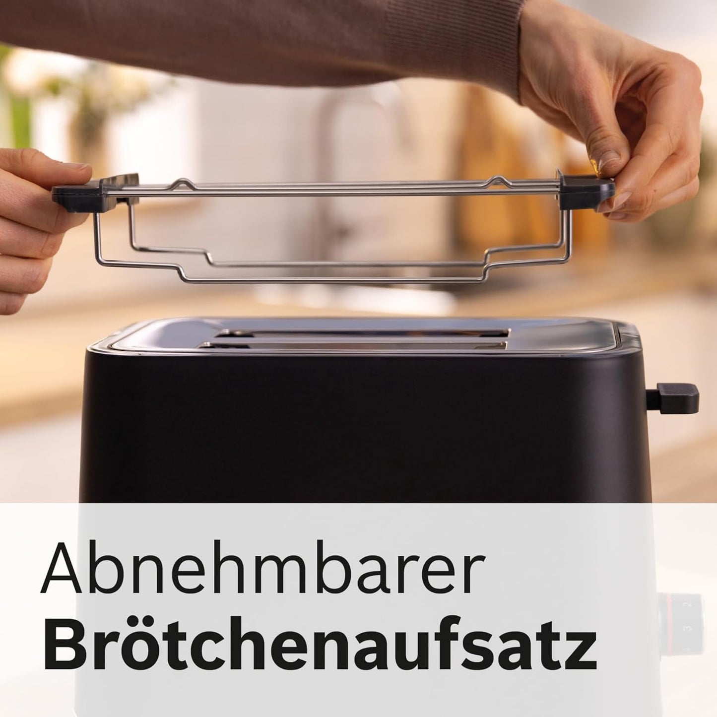 MyMoment Toaster mit Brötchenaufsatz, Schwarz