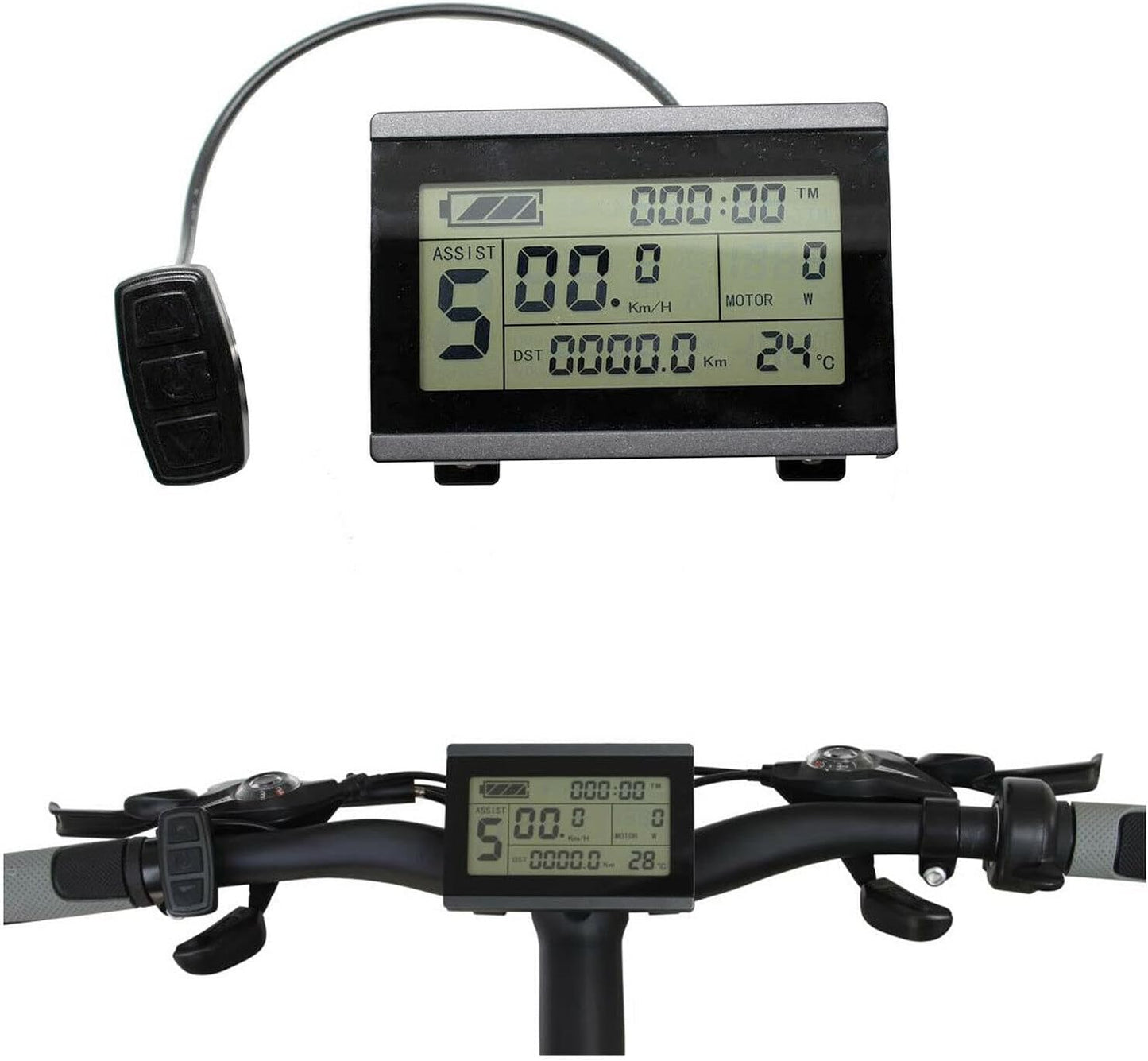 LCD-Bordcomputer für E-Bikes (24V/36V/48V), Waterproof - 5-Pin Julet Stecker